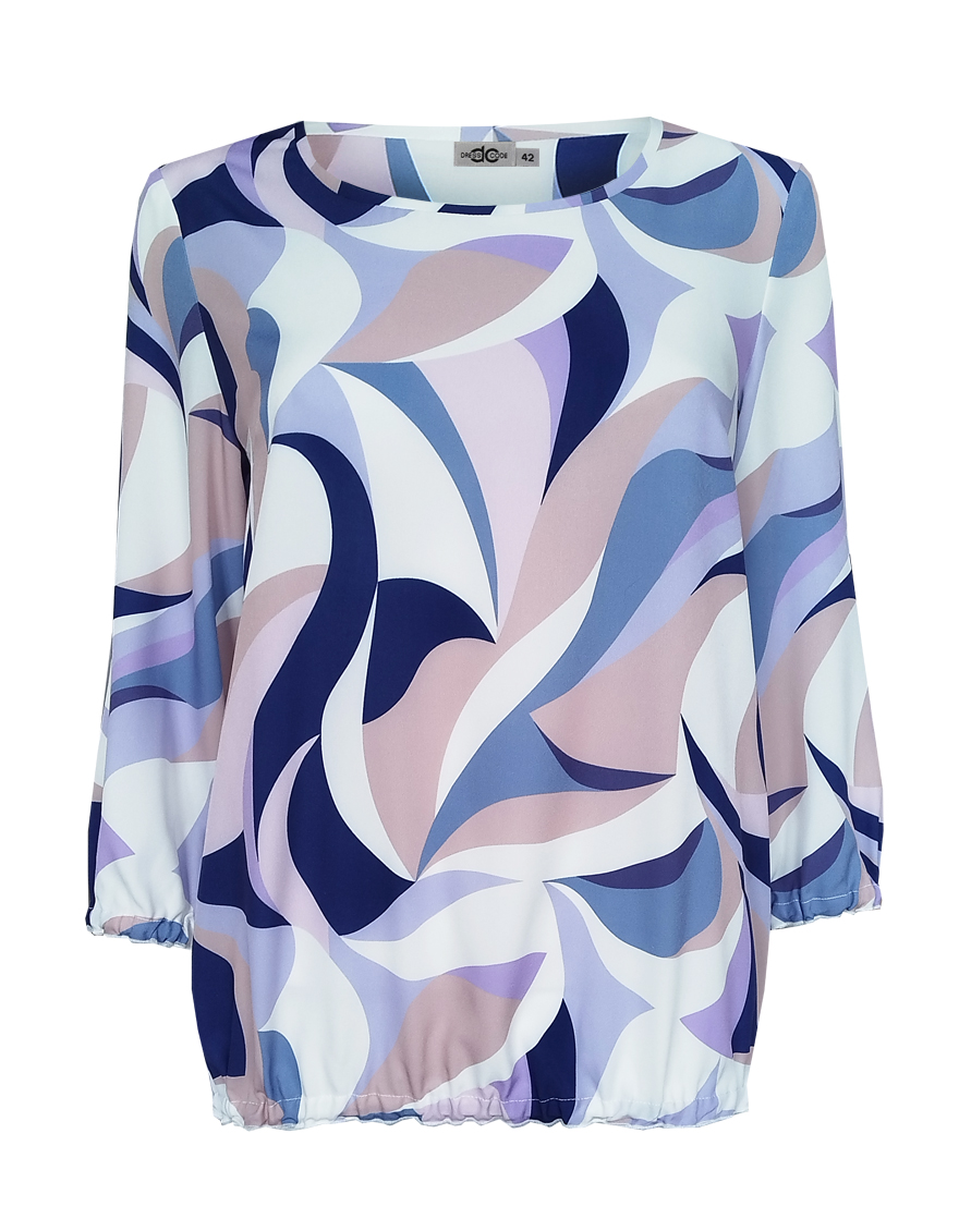 Блузка свободная с  резинкой по низу и принтом