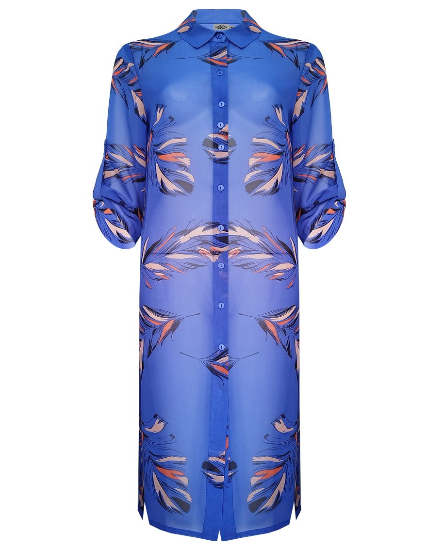 Блузка-туника длинная из шифоновой ткани с ярким принтом