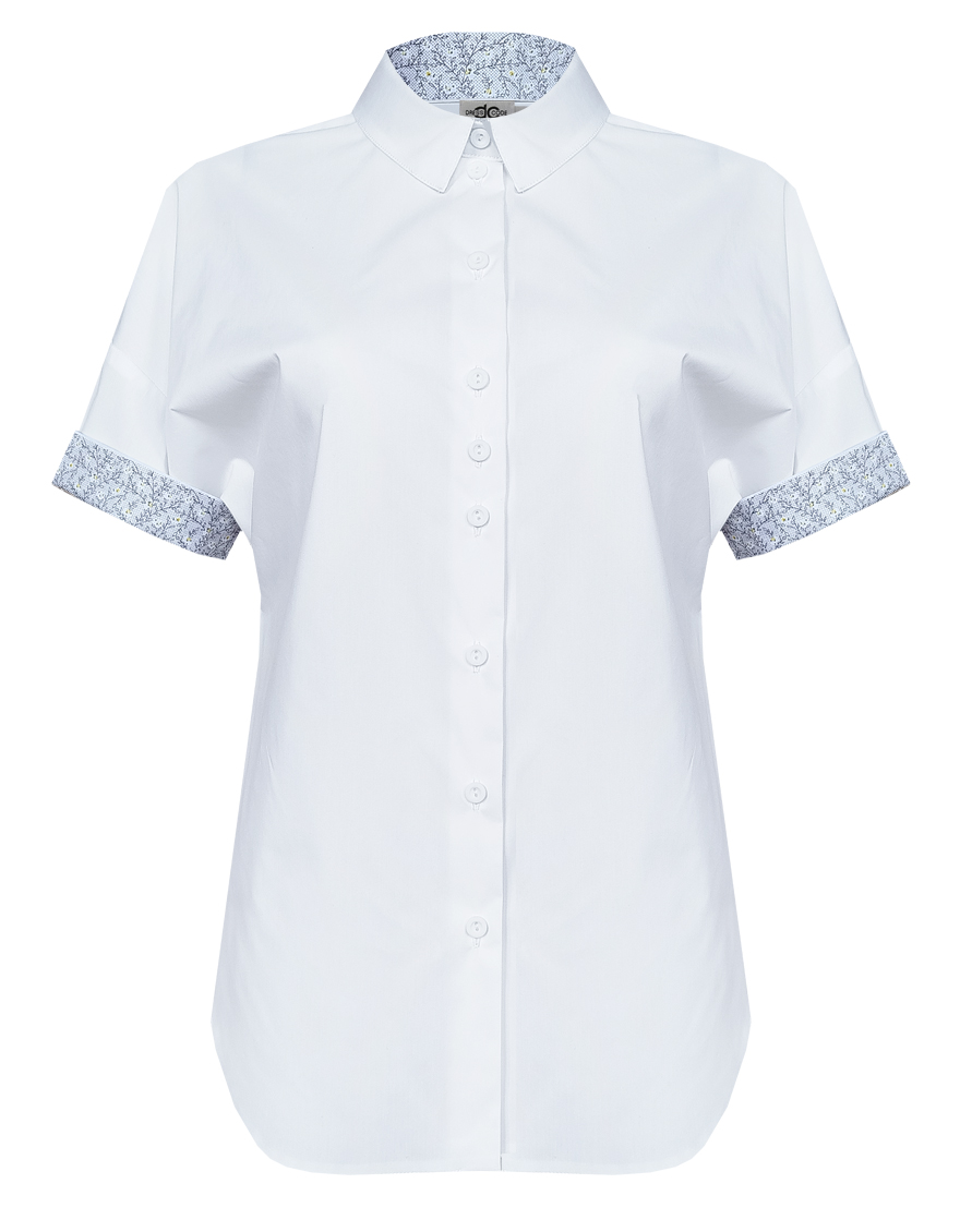 Блузка-сорочка свободная с отделкой и короткими спущенными рукавами