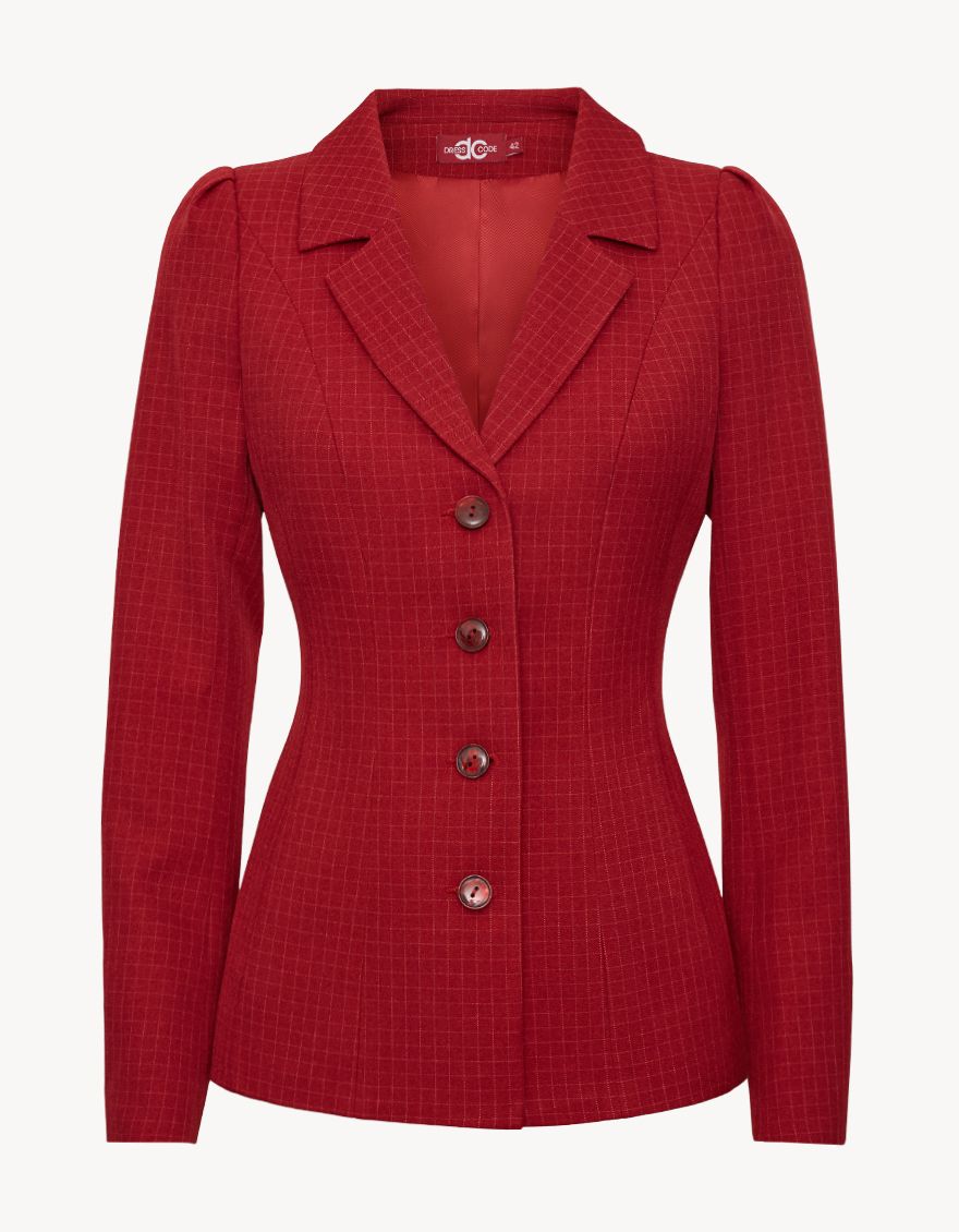 Жакет-пиджак красный в клетку классической длины