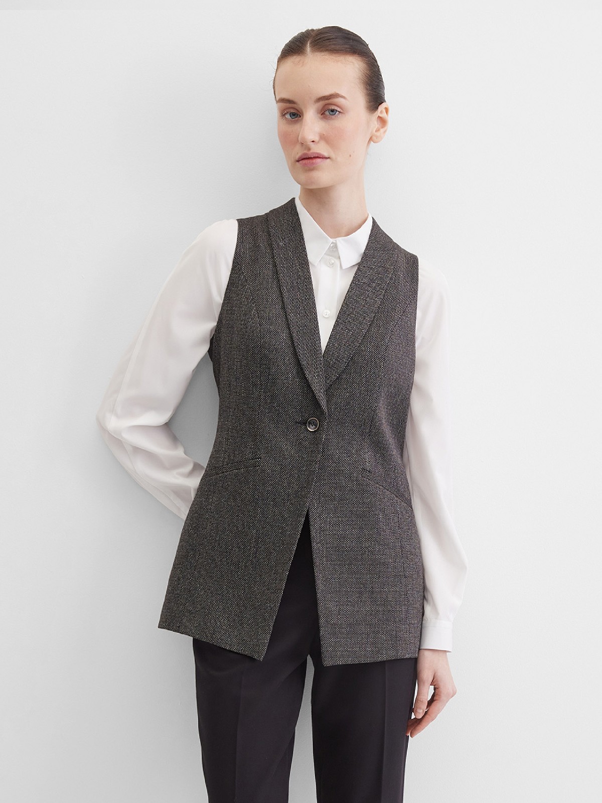 Жилет с твидовым эффектом удлиненный без рукавов