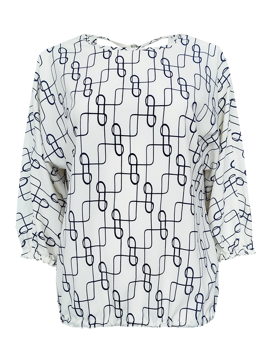 Блузка свободная на резинке с оригинальным вырезом и принтом