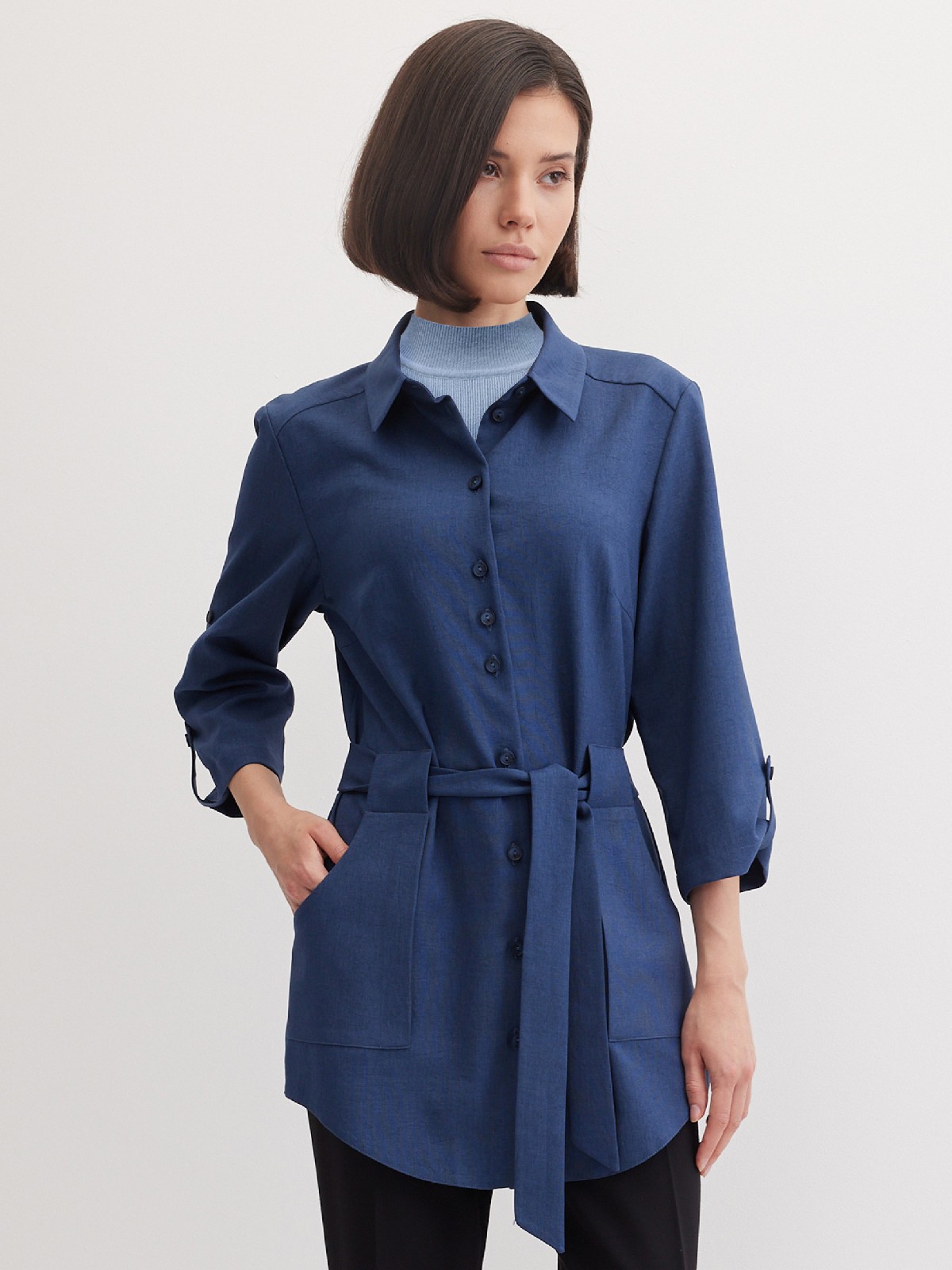 Блузка удлиненная с поясом